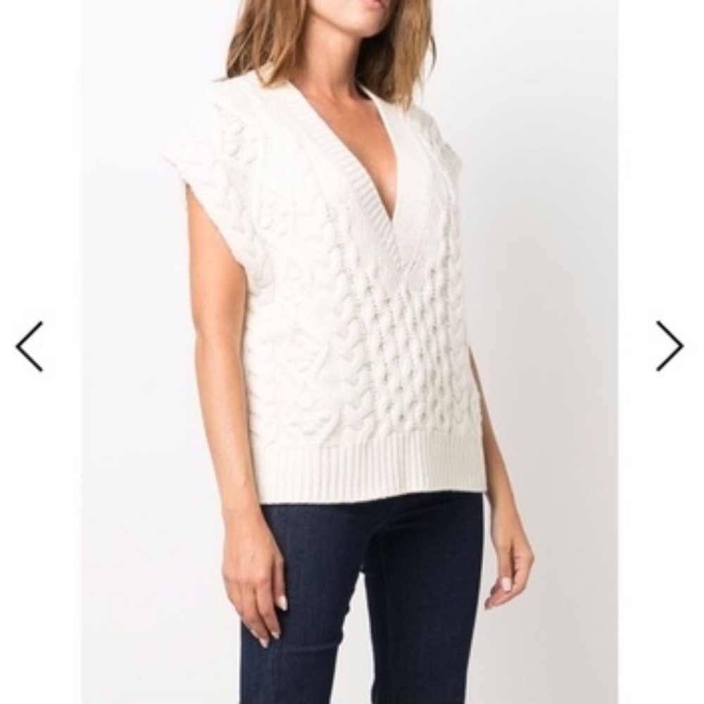 Loulou Studio Women's Cream Cable-Knit V-Neck Sweater Vest